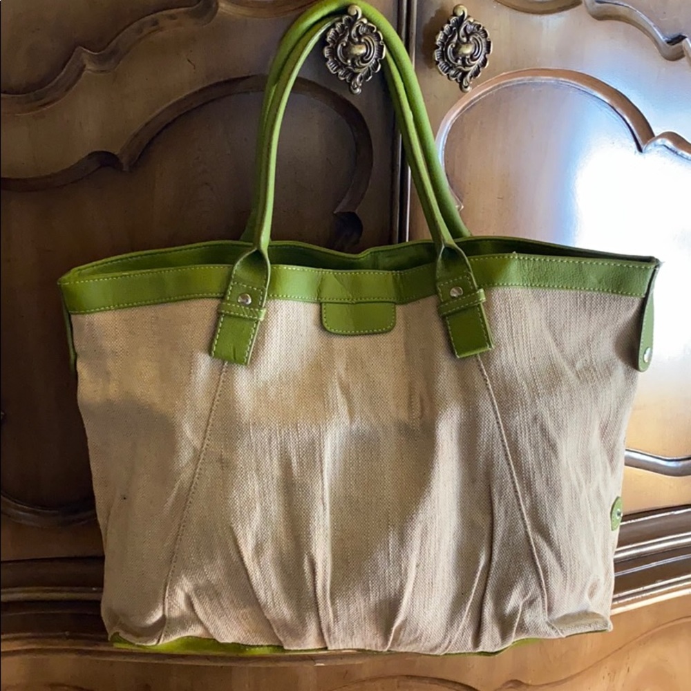 H&M lime green and tan purse